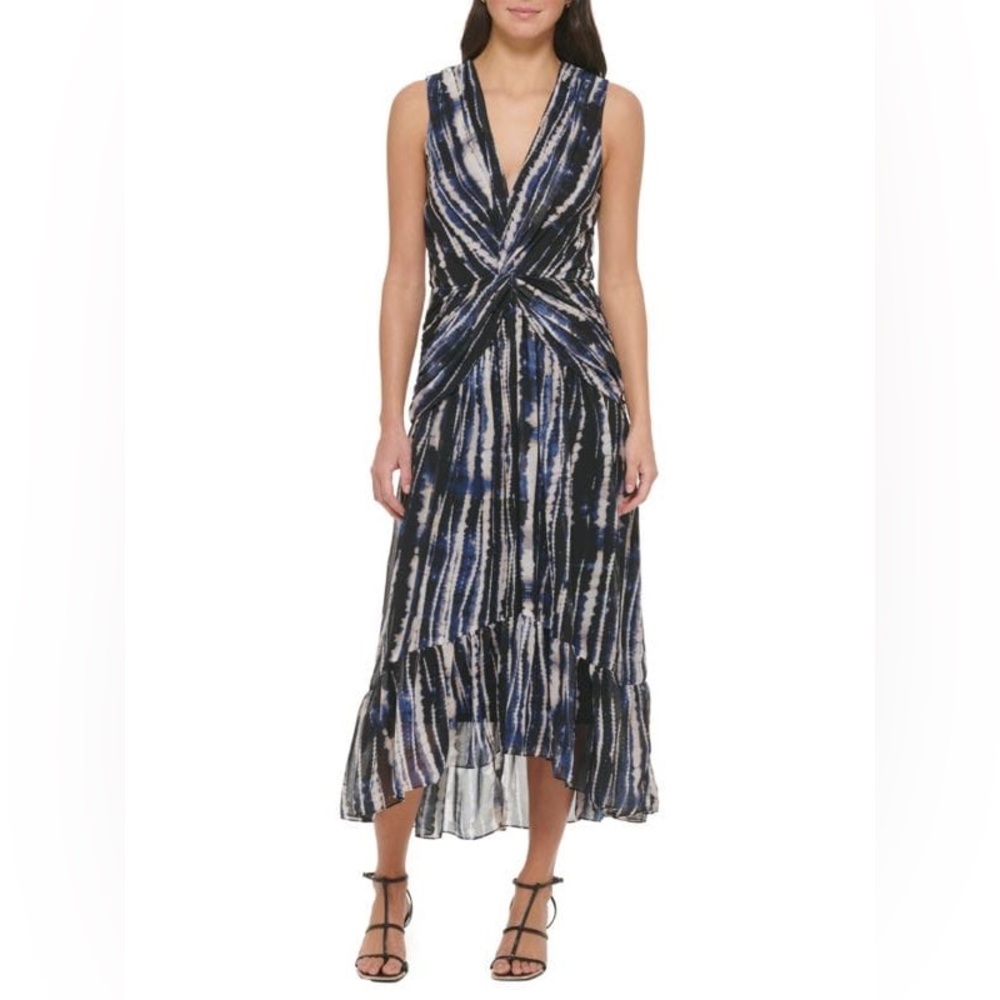 DKNY High Low Dress in Blue and Black